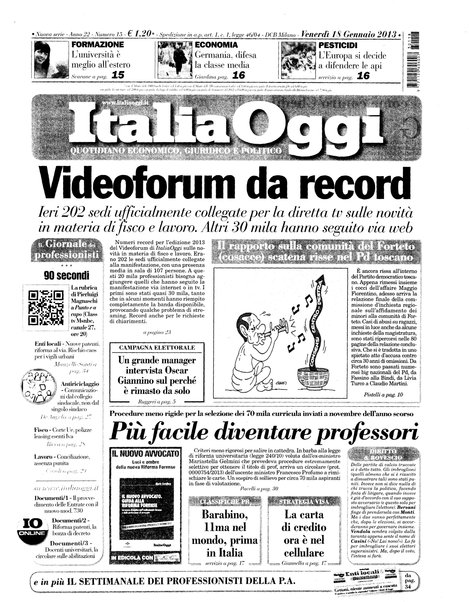 Italia oggi : quotidiano di economia finanza e politica